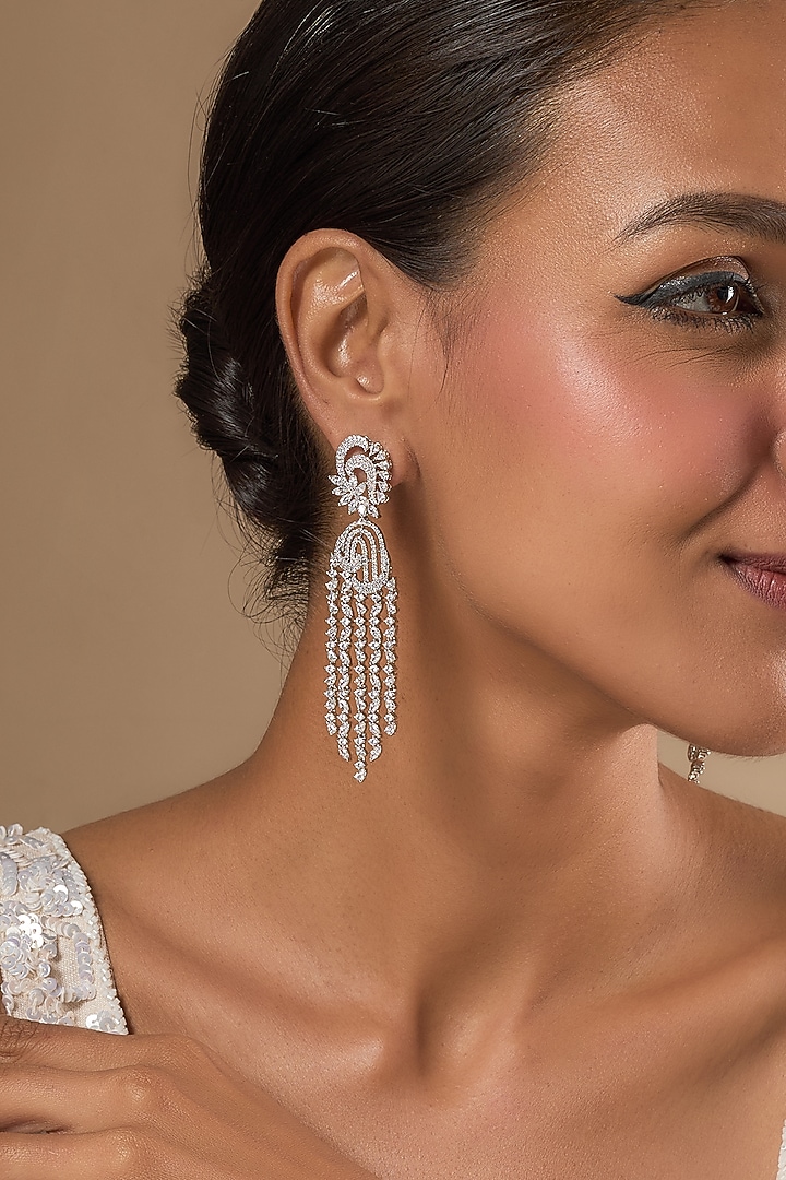 White Finish Zircon Dangler Earrings by Aster at Pernia's Pop Up Shop