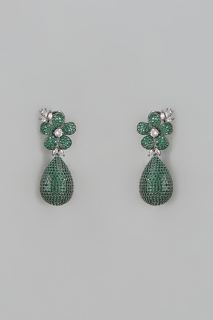 White Finish Zircon & Green Stone Dangler Earrings by Aster at Pernia's Pop Up Shop