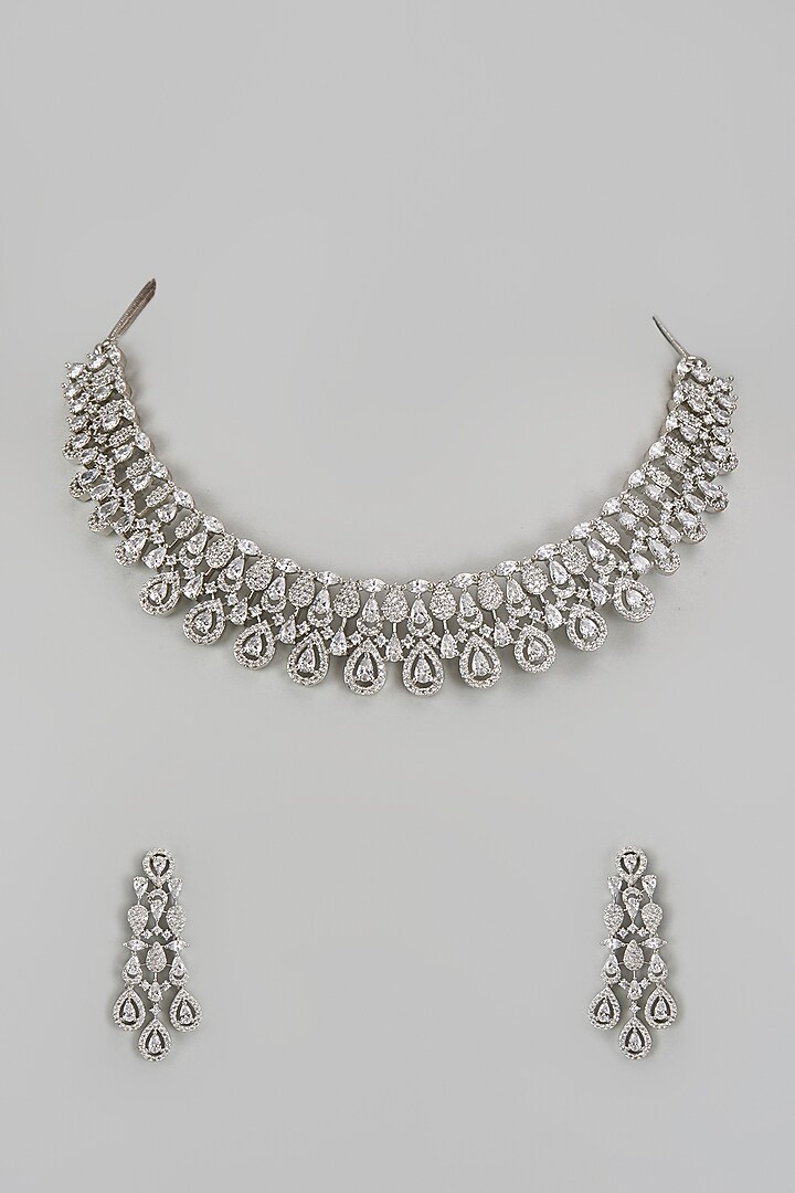 White Finish Zircon Necklace Set by Aster at Pernia's Pop Up Shop