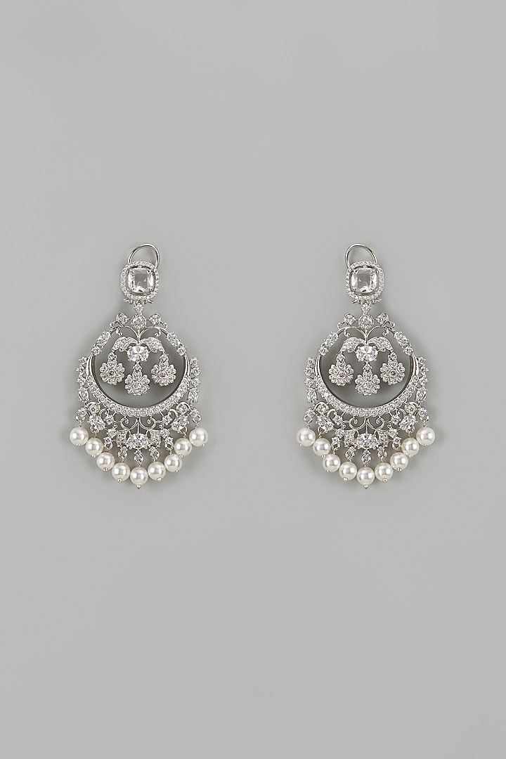 White Finish Zircon Chandbali Earrings by Aster at Pernia's Pop Up Shop