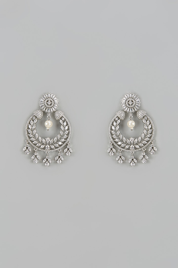 White Finish Zircon Chandbali Earrings by Aster at Pernia's Pop Up Shop