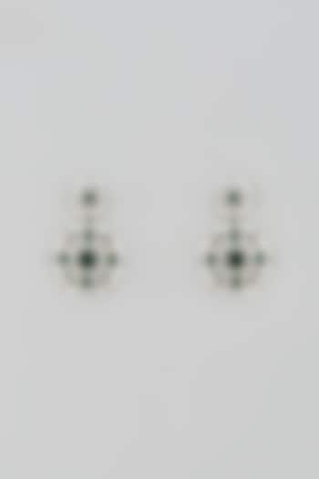 White Finish Zircon & Green Stone Dangler Earrings by Aster at Pernia's Pop Up Shop