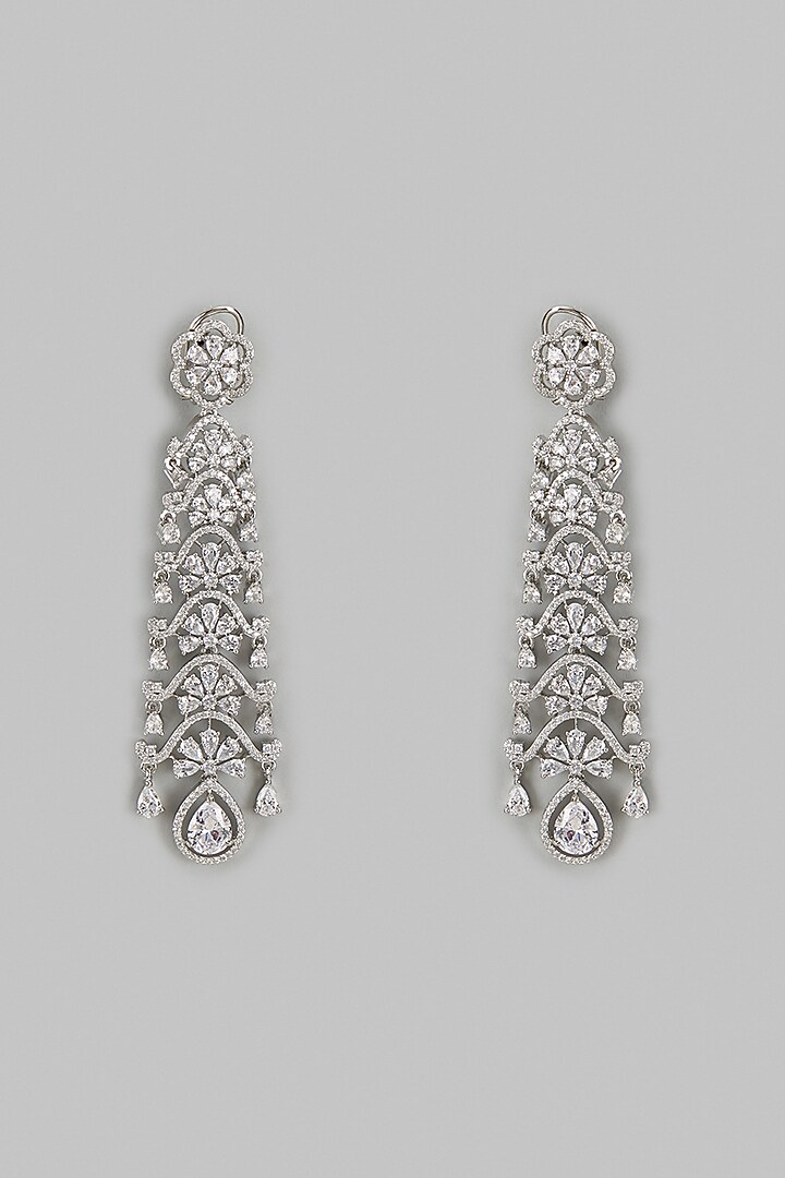 White Finish Zircon Dangler Earrings by Aster at Pernia's Pop Up Shop
