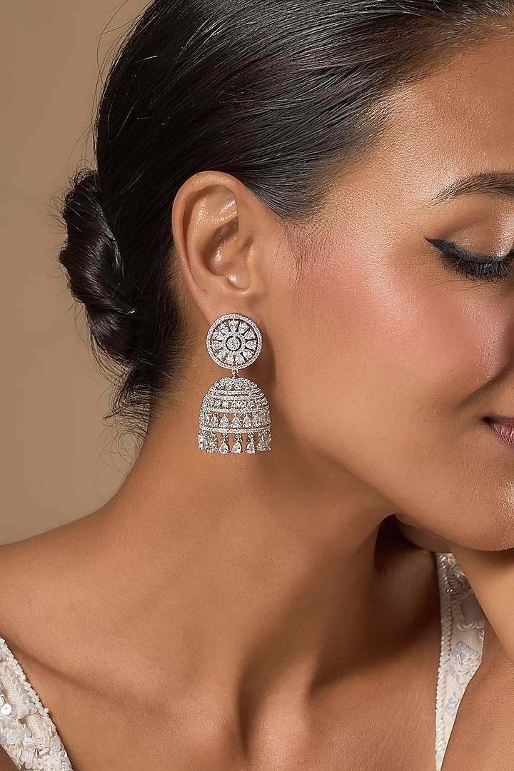 White Finish Zircon Jhumka Earrings by Aster