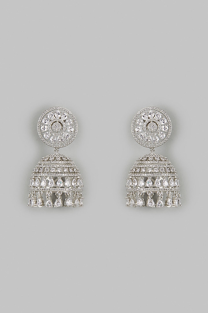 White Finish Zircon Jhumka Earrings by Aster at Pernia's Pop Up Shop