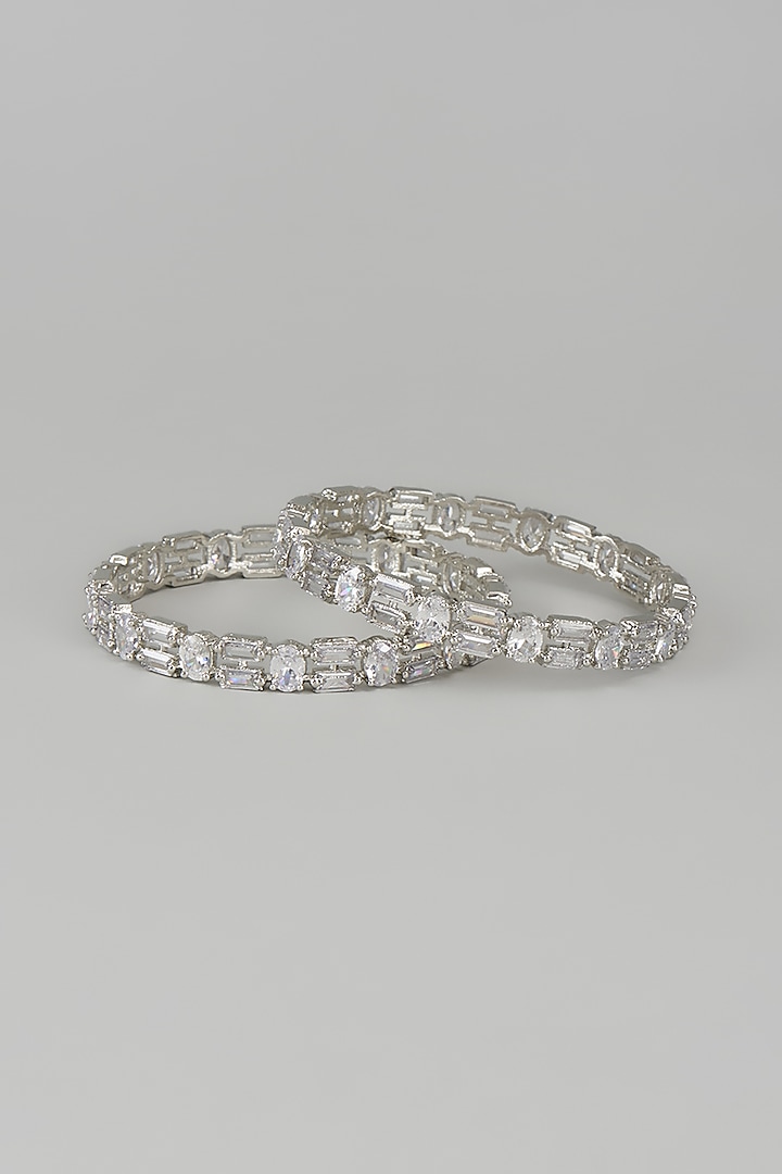 White Finish Zircon Bangles (Set of 2) by Aster