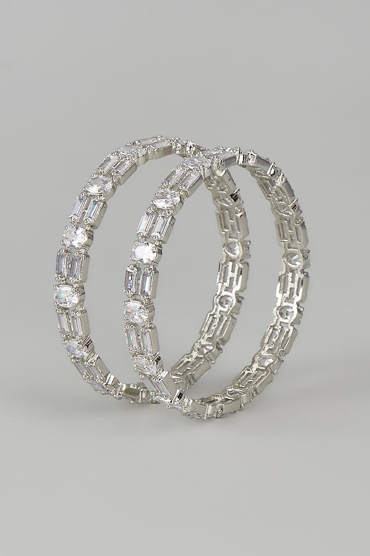 White Finish Zircon Bangles (Set of 2) by Aster at Pernia's Pop Up Shop