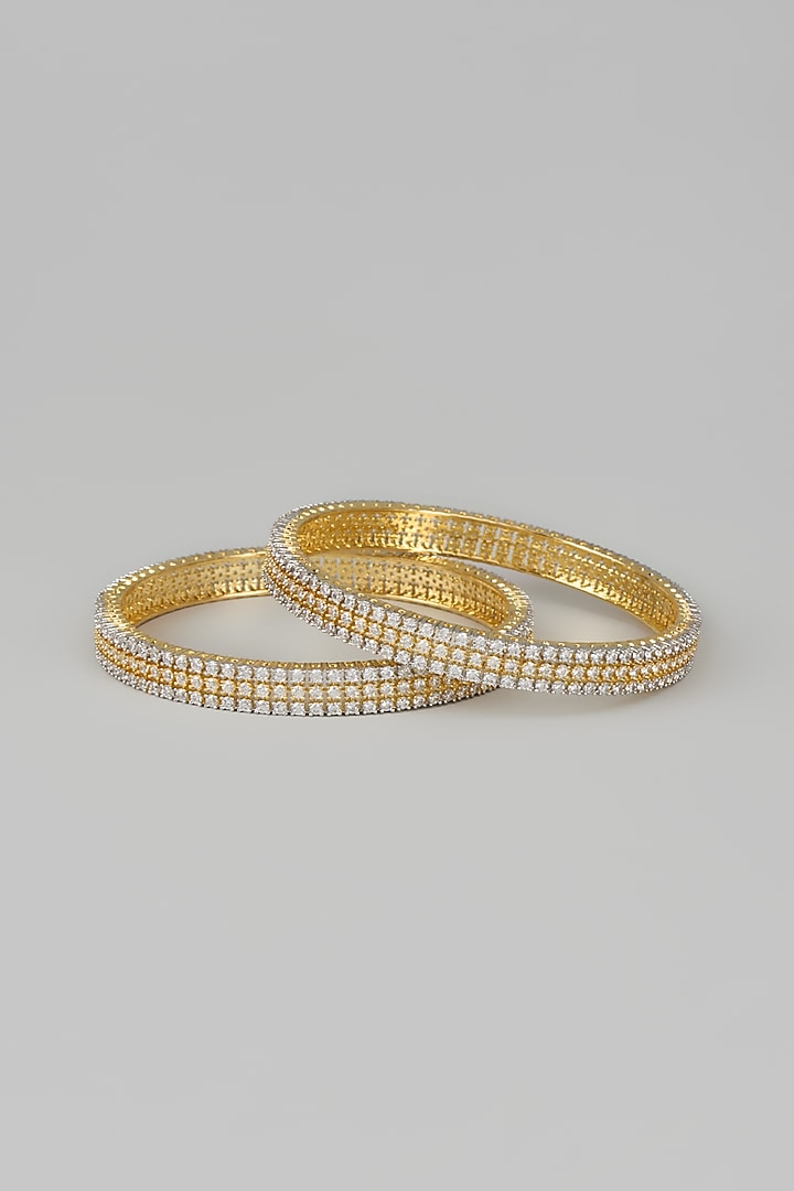 Gold Finish Zircon Bangles (Set of 2) by Aster