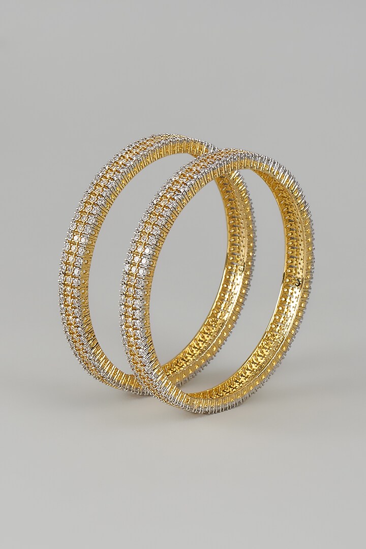 Gold Finish Zircon Bangles (Set of 2) by Aster at Pernia's Pop Up Shop