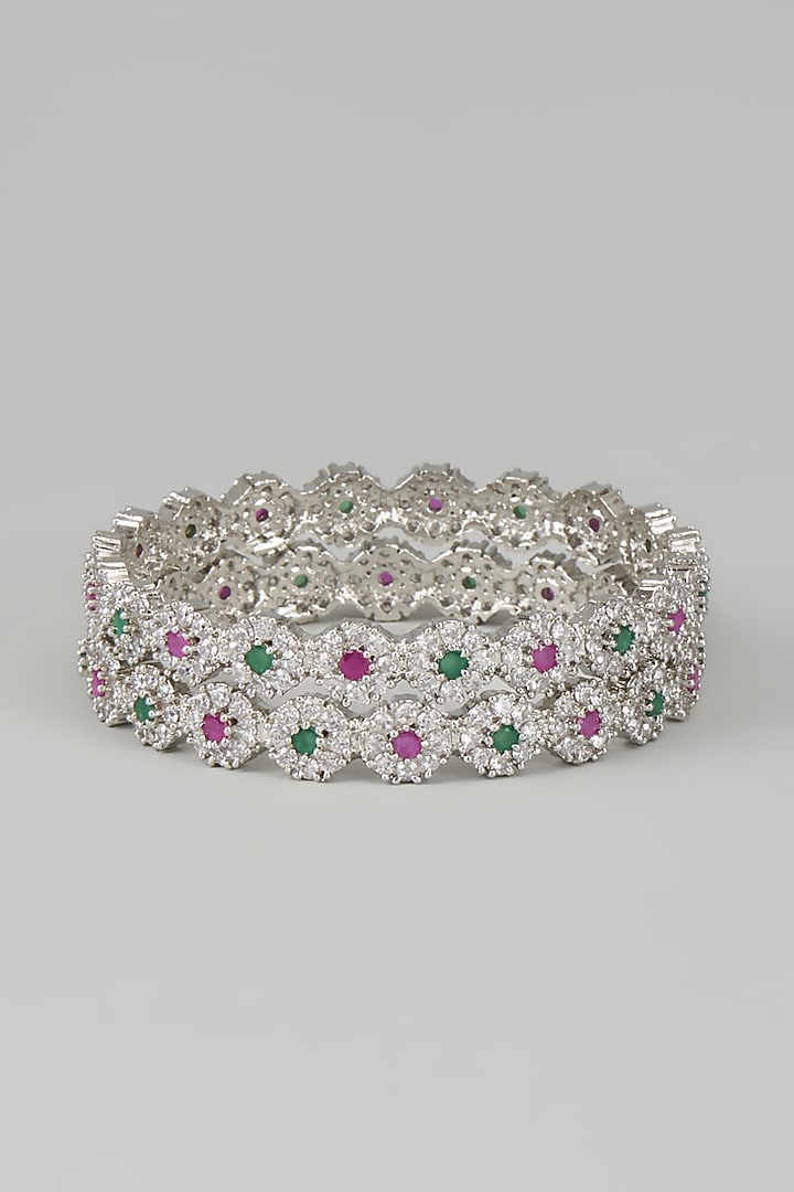 White Finish Zircon & Red Stone Bangles (Set of 2) by Aster at Pernia's Pop Up Shop
