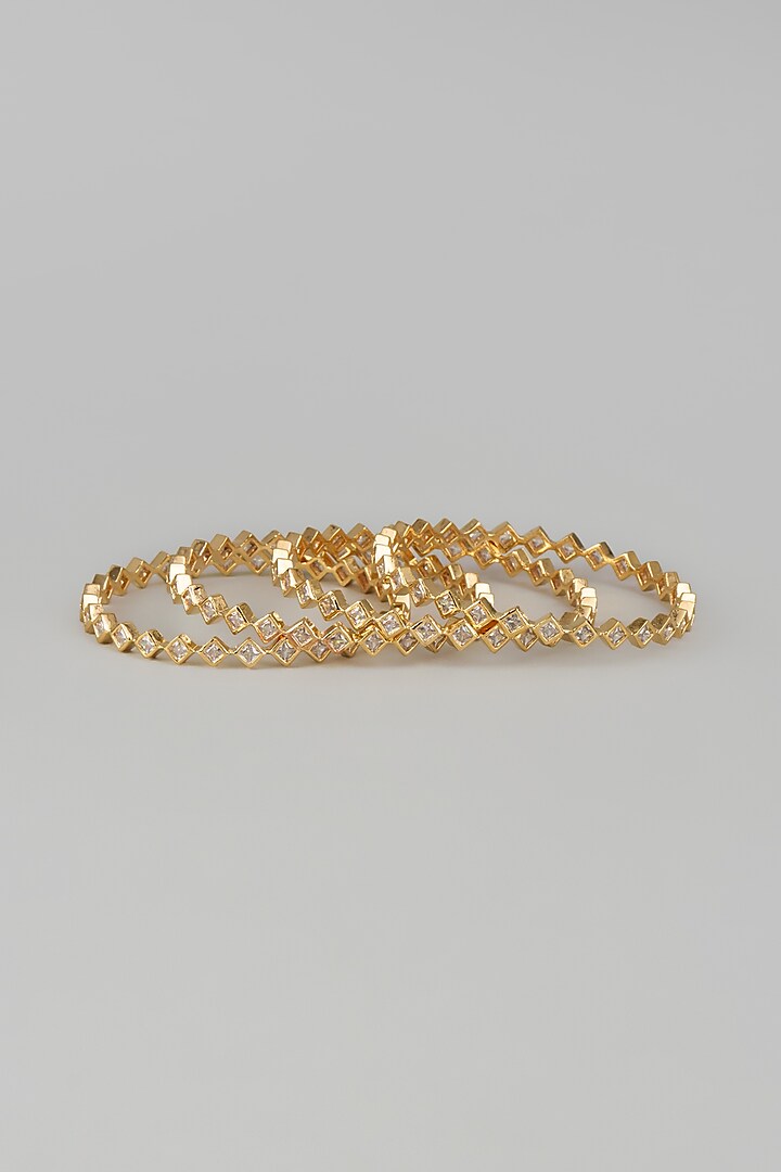 Gold Finish Zircon Bangles (Set of 4) by Aster