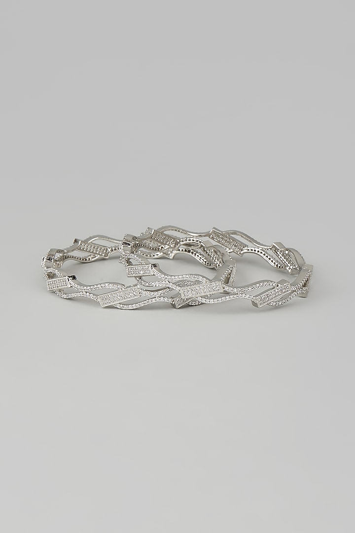 White Finish Zircon Bangles (Set of 2) by Aster at Pernia's Pop Up Shop