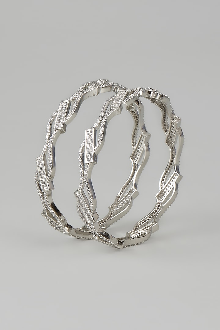 White Finish Zircon Bangles (Set of 2) by Aster at Pernia's Pop Up Shop