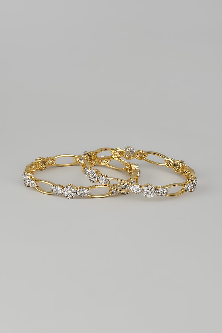 Gold Finish Zircon Bangles (Set of 2) by Aster at Pernia's Pop Up Shop