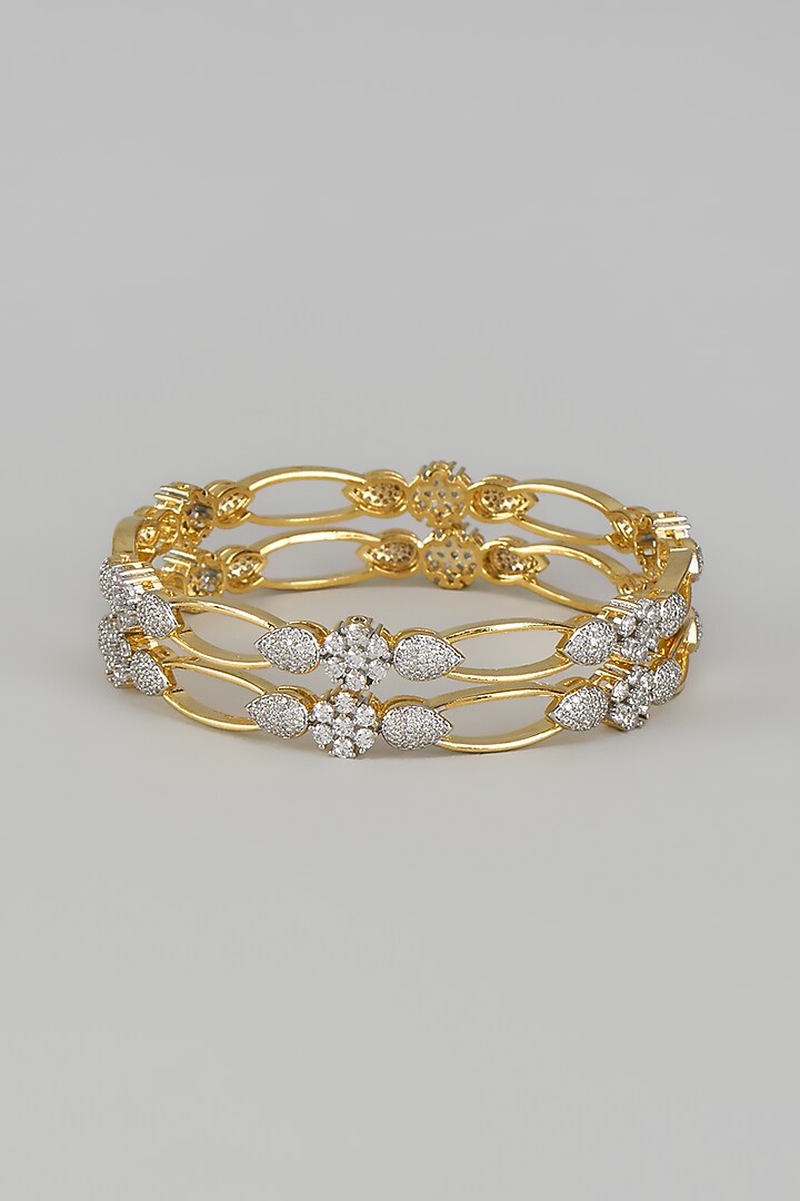 Gold Finish Zircon Bangles (Set of 2) by Aster at Pernia's Pop Up Shop