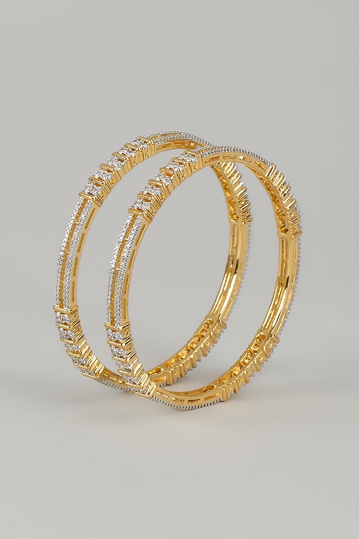 Gold Finish Zircons Bangles (Set of 2) by Aster at Pernia's Pop Up Shop