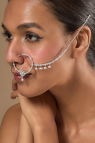 White Finish Zircons Nose Ring by Aster