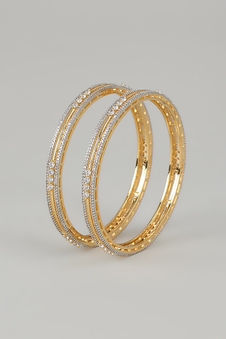 Gold Finish Zircons Bangles (Set of 2) by Aster at Pernia's Pop Up Shop