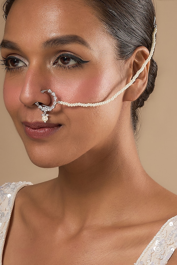 White Finish Zircons Nose Ring by Aster at Pernia's Pop Up Shop