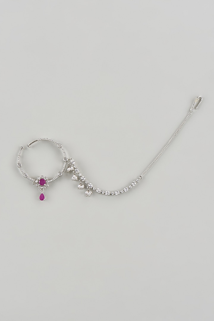 White Finish Zircons & Red Stone Nose Ring by Aster at Pernia's Pop Up Shop