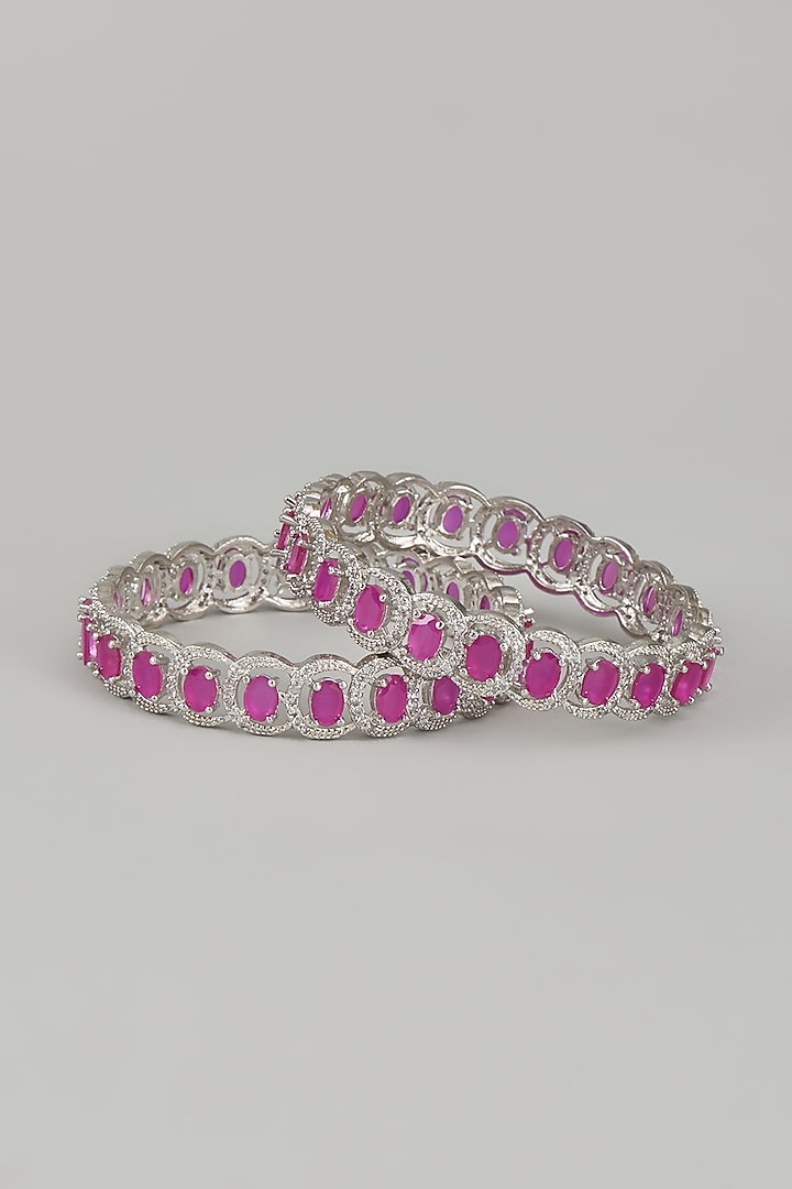 White Finish Zircons & Red Stone Bangles (Set of 2) by Aster at Pernia's Pop Up Shop
