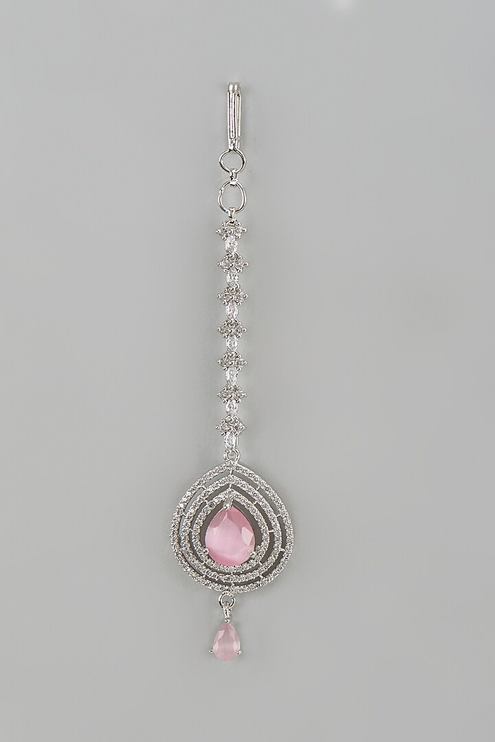 White Finish Zircon & Pink Stone Maangtikka by Aster at Pernia's Pop Up Shop