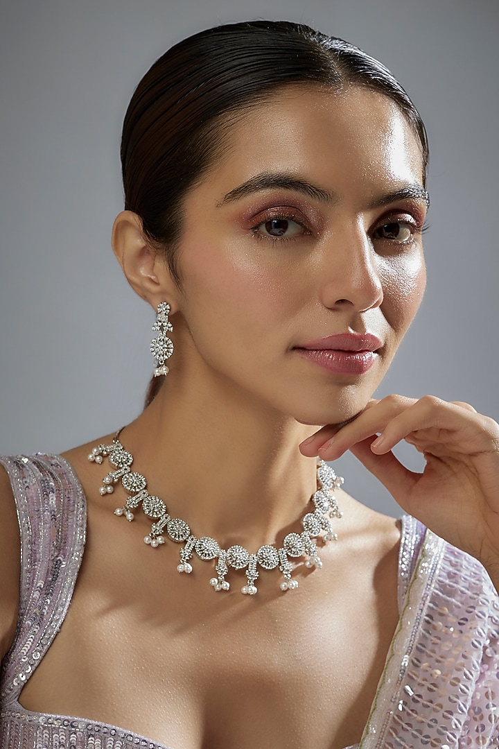 White Finish Zircon Necklace Set by Aster at Pernia's Pop Up Shop