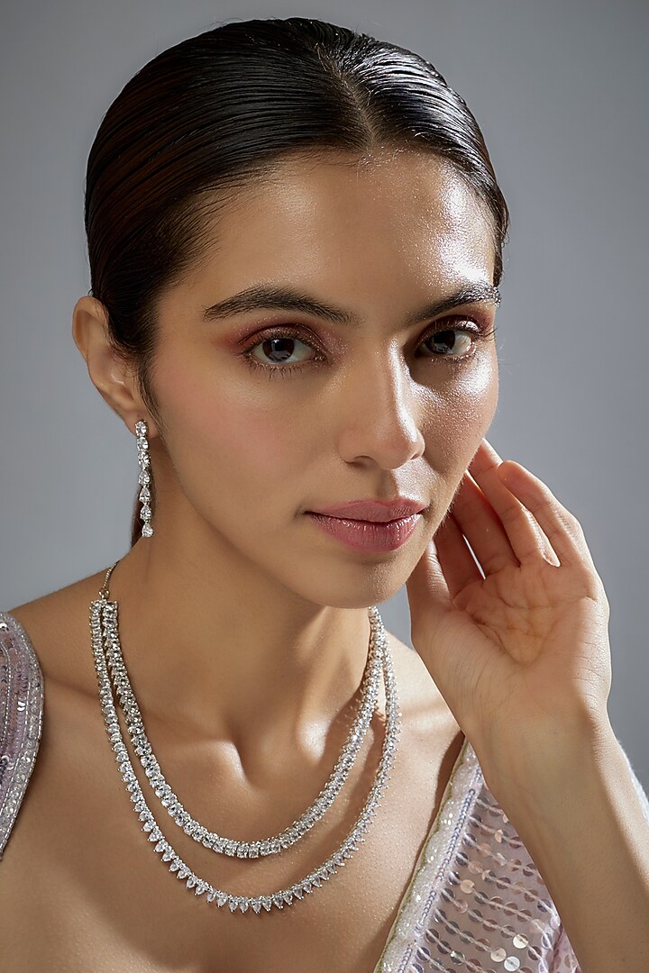 White Finish Zircon Layered Necklace Set by Aster at Pernia's Pop Up Shop