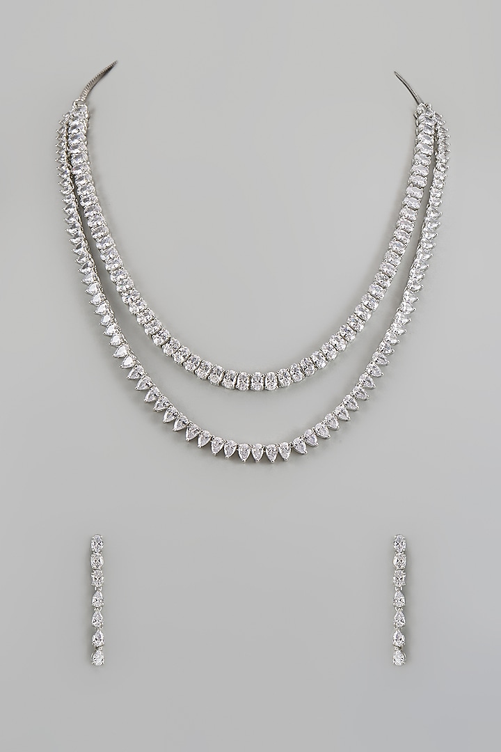 White Finish Zircon Layered Necklace Set by Aster at Pernia's Pop Up Shop