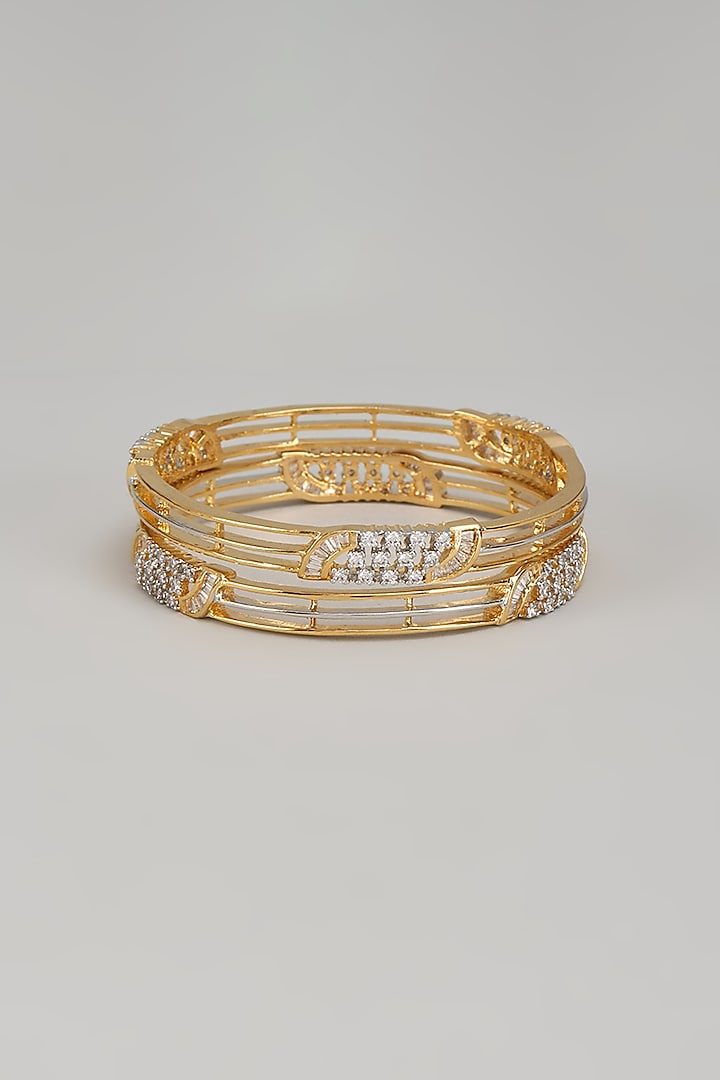 Gold Finish Zircon Bangles (Set of 2) by Aster