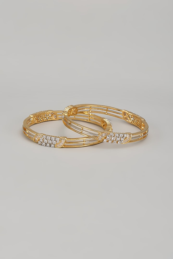Gold Finish Zircon Bangles (Set of 2) by Aster at Pernia's Pop Up Shop