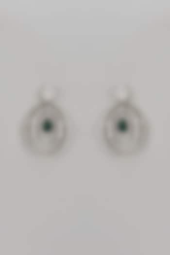 White Finish Zircon & Green Stone Dangler Earrings by Aster