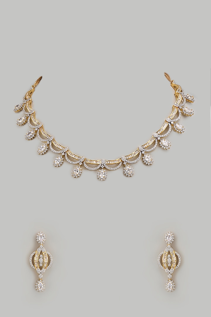 Gold Finish Zircon Necklace Set by Aster