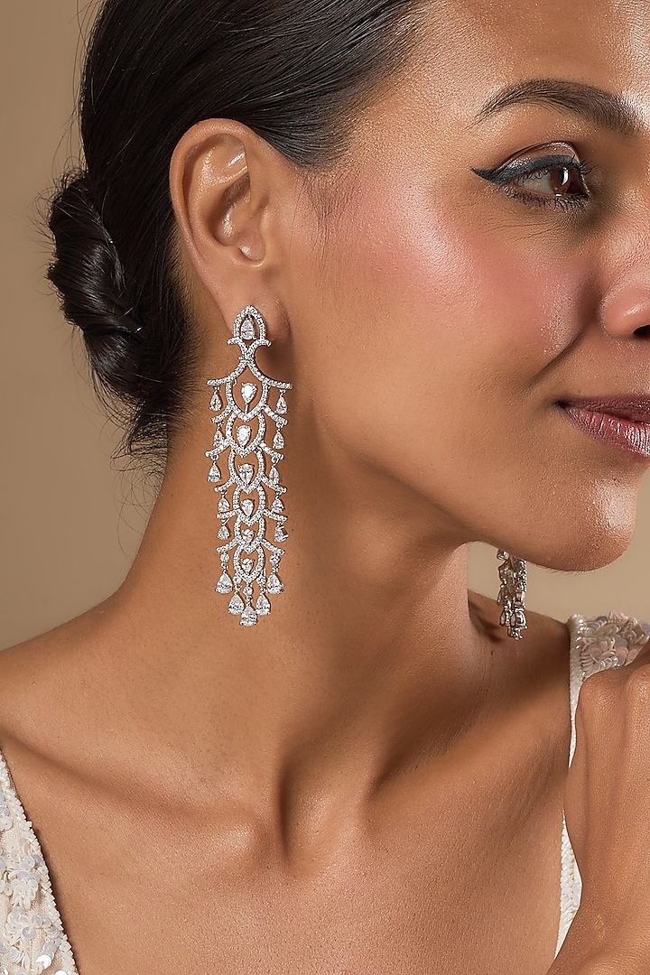 White Finish Zircon Dangler Earrings by Aster