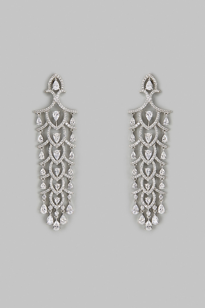 White Finish Zircon Dangler Earrings by Aster at Pernia's Pop Up Shop