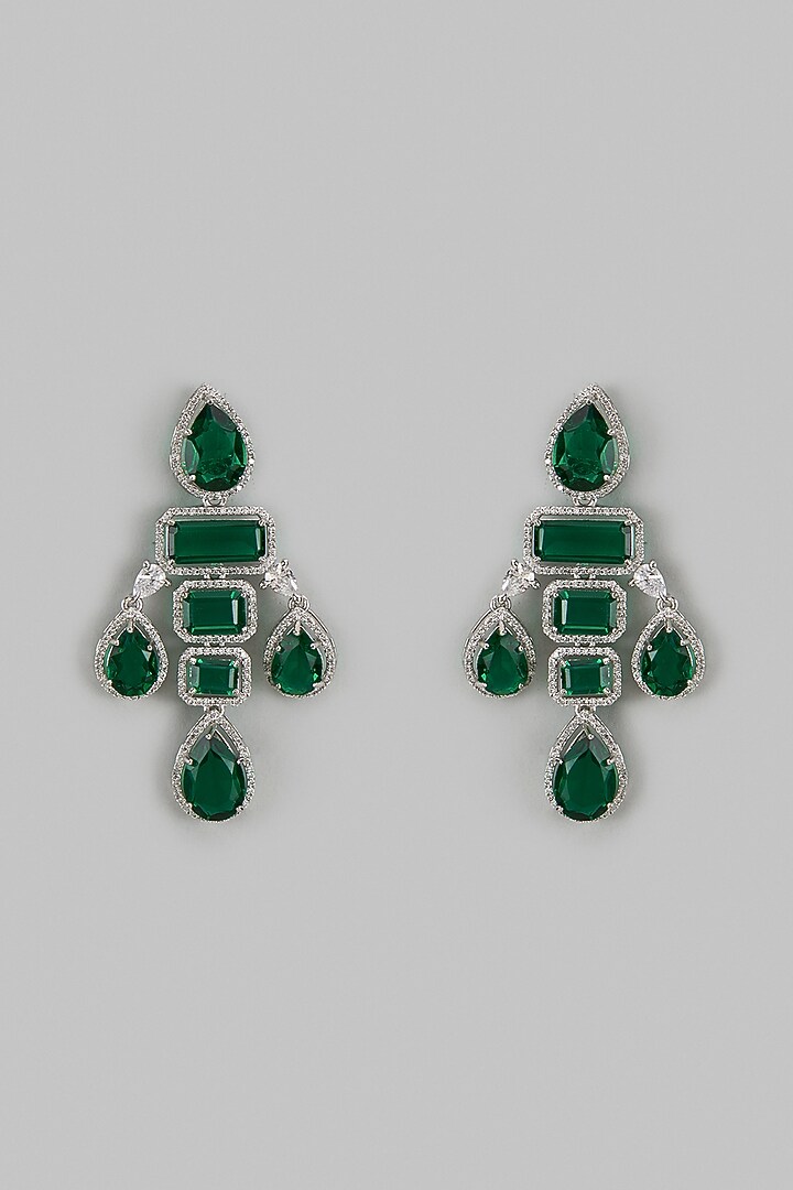 White Finish Zircon & Green Stone Dangler Earrings by Aster at Pernia's Pop Up Shop
