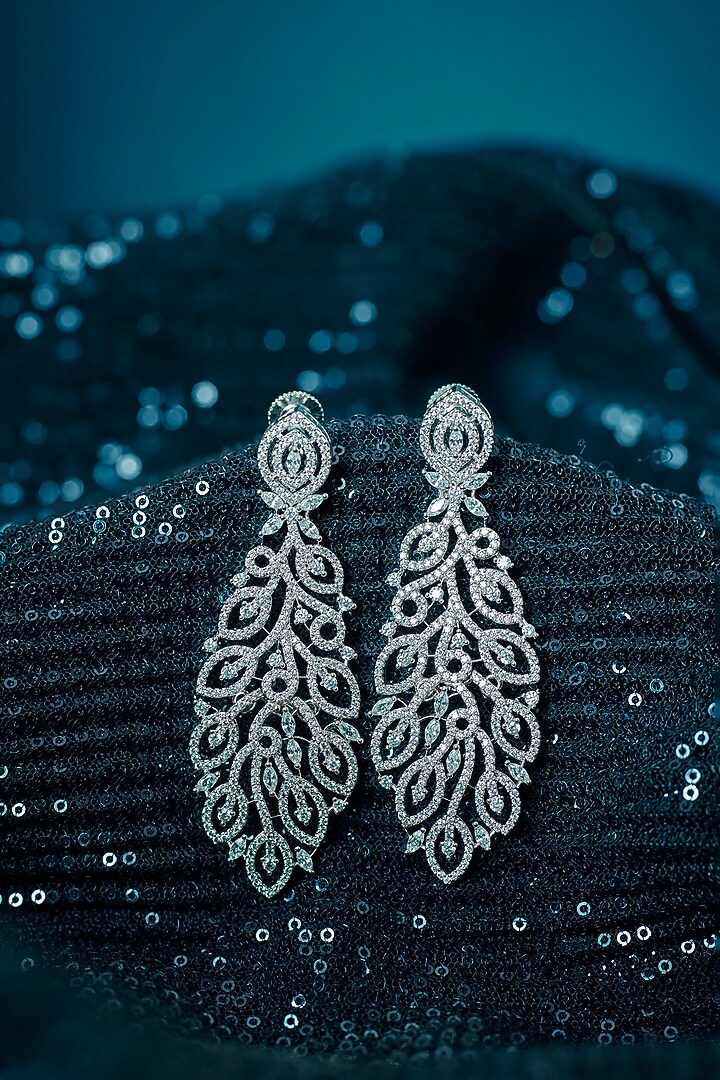 White Finish Zircon Dangler Earrings by Aster at Pernia's Pop Up Shop