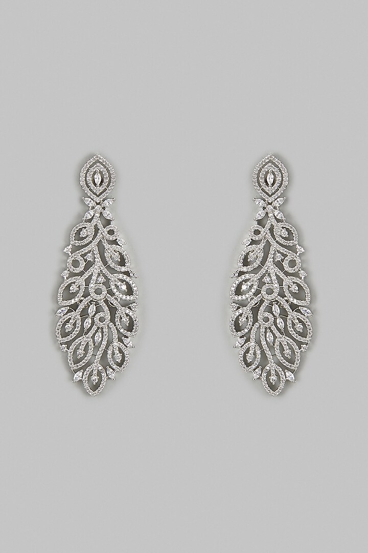 White Finish Zircon Dangler Earrings by Aster at Pernia's Pop Up Shop