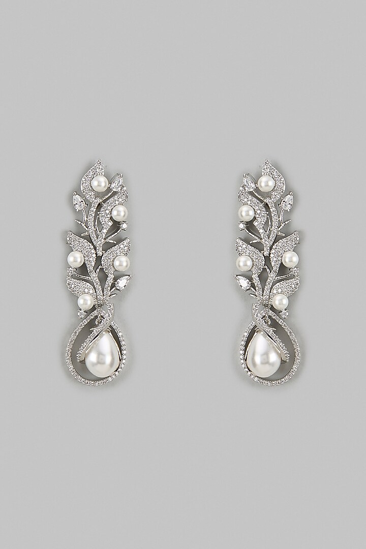 White Finish Zircon Dangler Earrings by Aster at Pernia's Pop Up Shop
