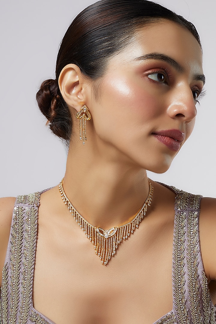 Rose Gold Finish Zircon Dangler Earrings by Aster at Pernia's Pop Up Shop