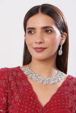 White Finish Zircon Dangler Earrings by Aster