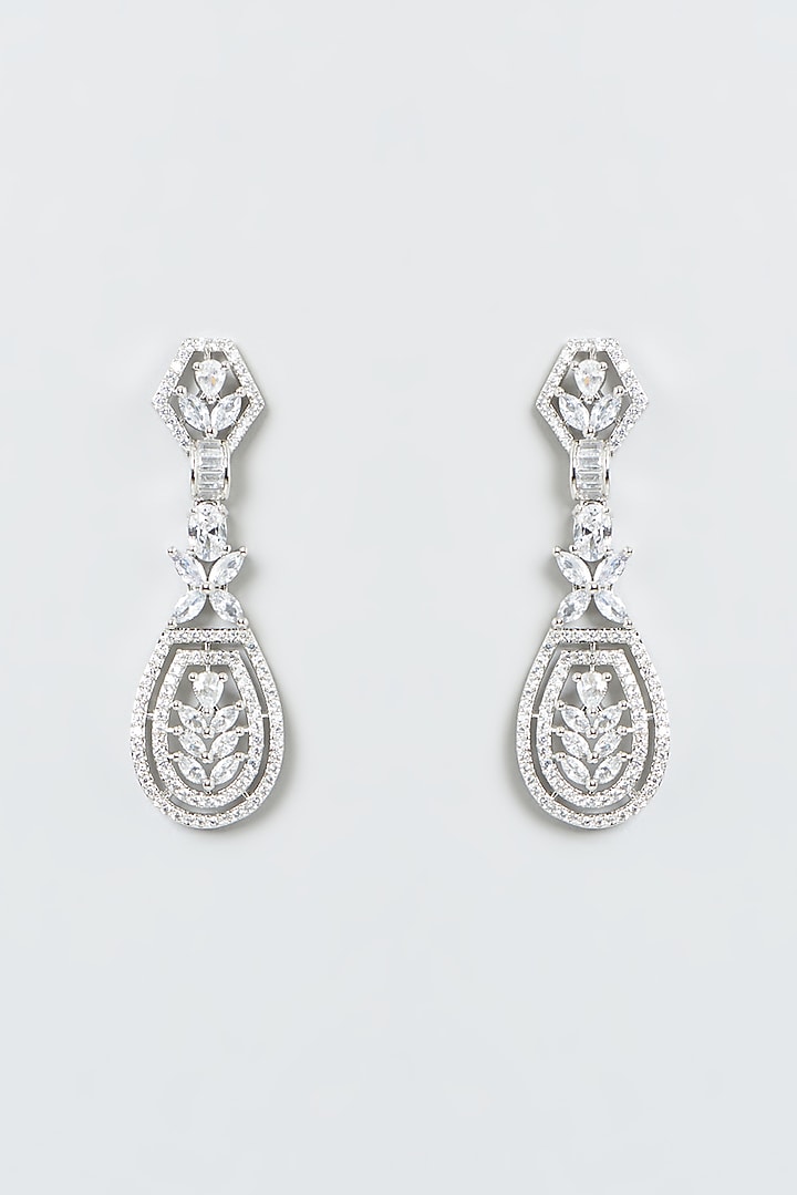 White Finish Zircon Dangler Earrings by Aster at Pernia's Pop Up Shop