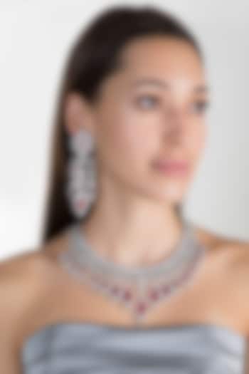 White Finish Zircon & Red Stone Dangler Earrings by Aster at Pernia's Pop Up Shop
