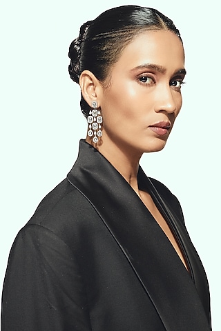 White Finish Sivller Stone Dangler Earrings by Aster