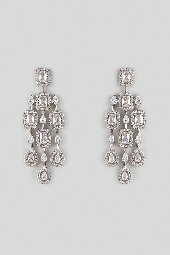 White Finish Sivller Stone Dangler Earrings by Aster at Pernia's Pop Up Shop
