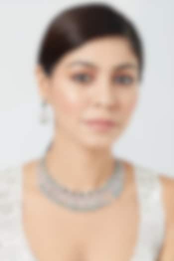 White Finish Zircon & Green Stone Necklace by Aster at Pernia's Pop Up Shop