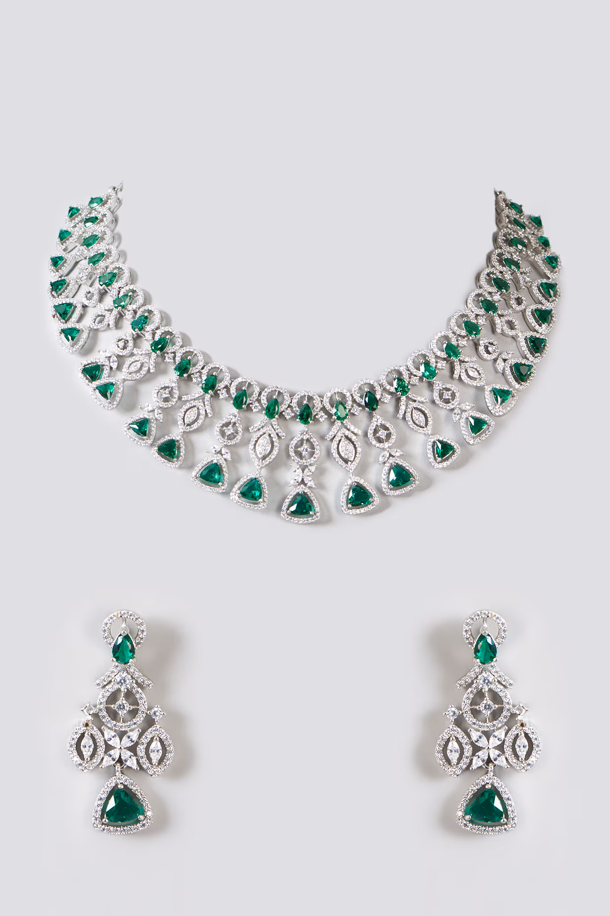 White Finish Zircon & Green Stone Necklace by Aster at Pernia's Pop Up Shop
