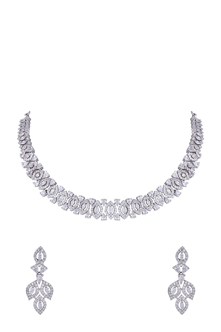 White Finish Faux Diamond Necklace Set by Aster at Pernia's Pop Up Shop