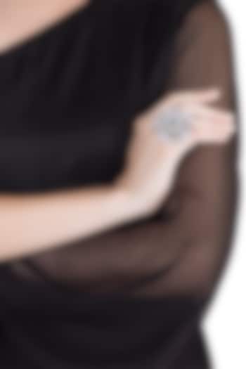 White Finish Faux Diamonds & Green Stone Ring by Aster at Pernia's Pop Up Shop