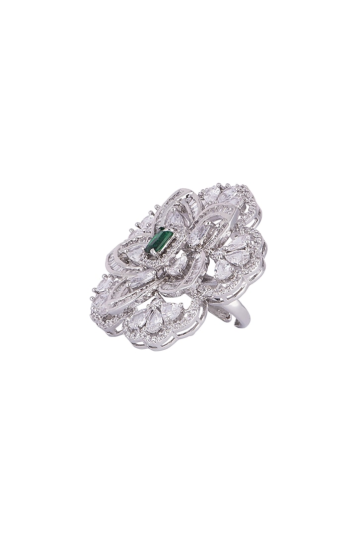 White Finish Faux Diamonds & Green Stone Ring by Aster at Pernia's Pop Up Shop